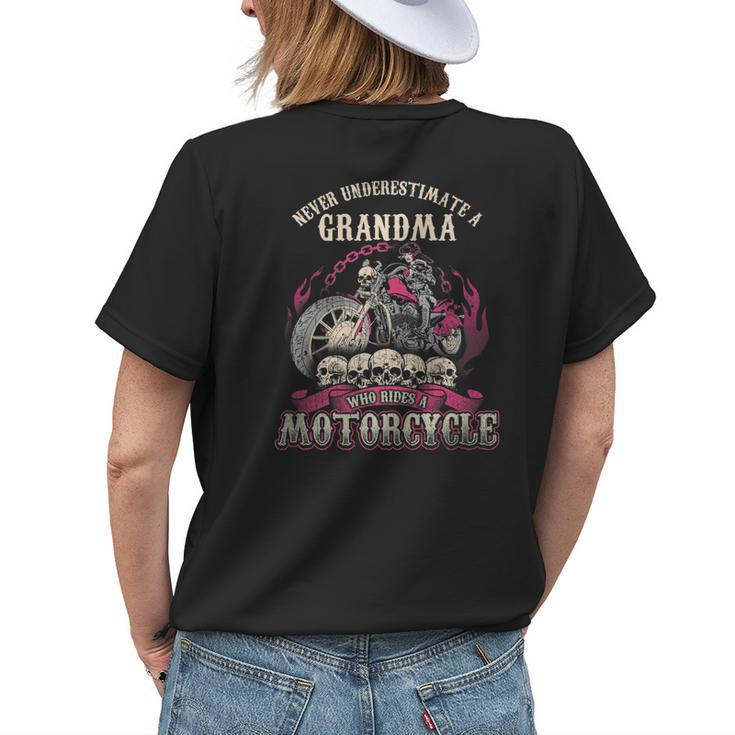 Grandma Biker Chick Lady Never Underestimate Motorcycle Womens Back Print T-shirt