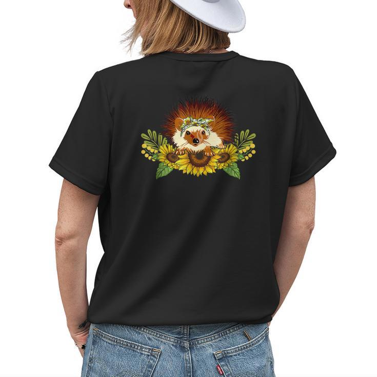 Hedgehog Sunflower Hedgehog Lover Gifts Womens Back Print T-shirt Gifts for Her