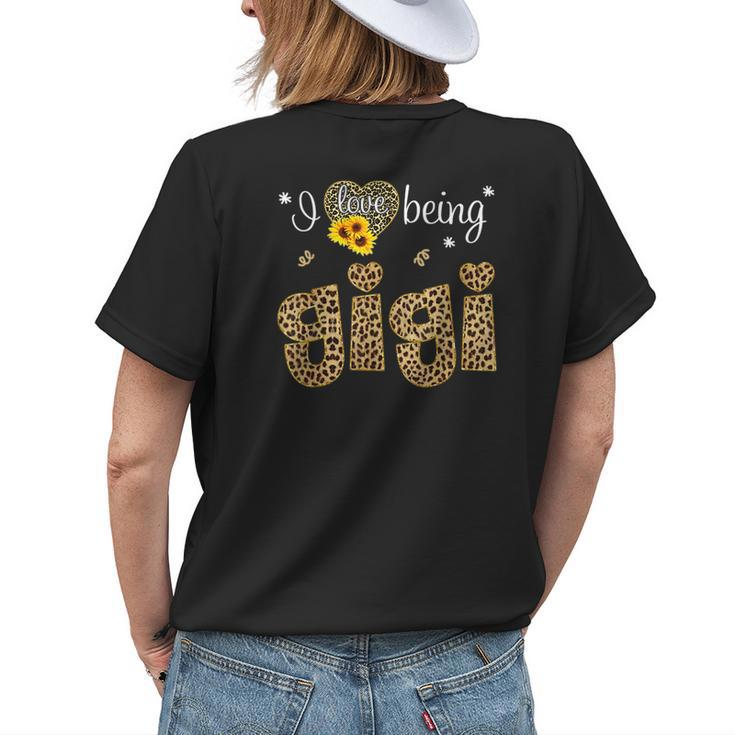 I Love Being Gigi Sunflower Leopard Hippie Mothers Day Womens Back Print T-shirt Gifts for Her