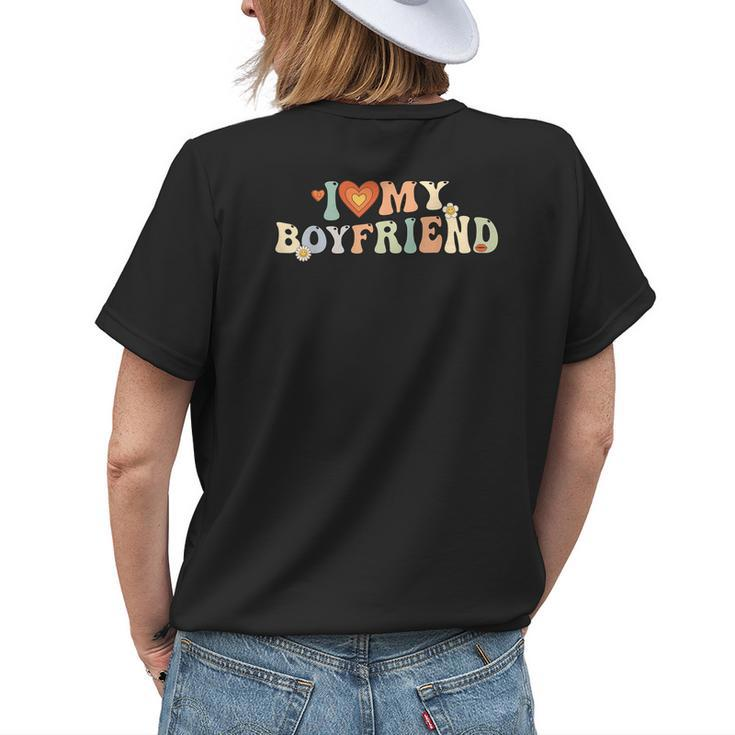 I Love My Boyfriend Groovy Retro I Red Heart My Boyfriend Bf Womens Back Print T-shirt Gifts for Her