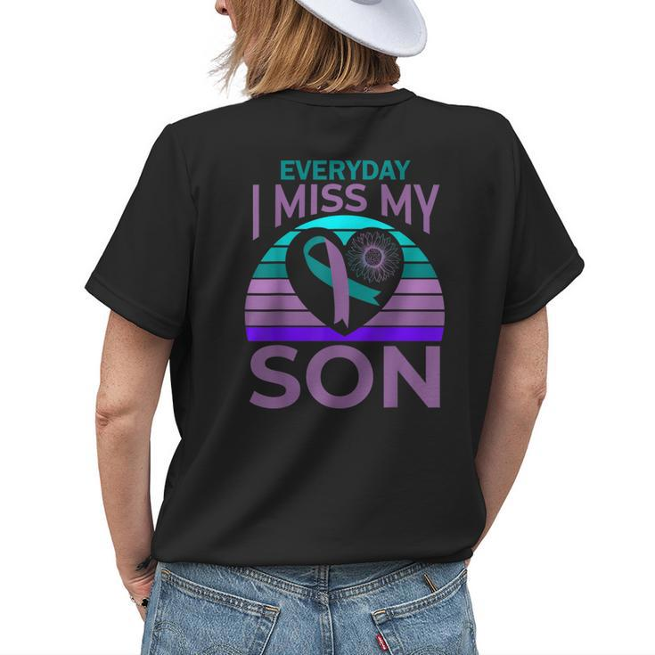 I Miss My Son Heart Sunflower Suicide Awareness Mom Gift Womens Back Print T-shirt Gifts for Her