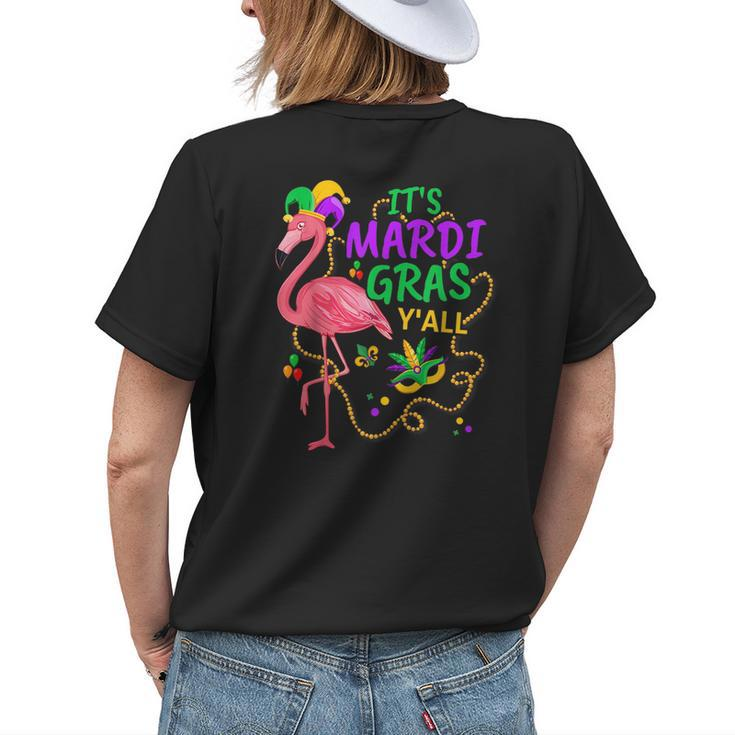 Its Mardi Gras Yall Jester Flamingo Fat Tuesday Parades Womens Back Print T-shirt Gifts for Her