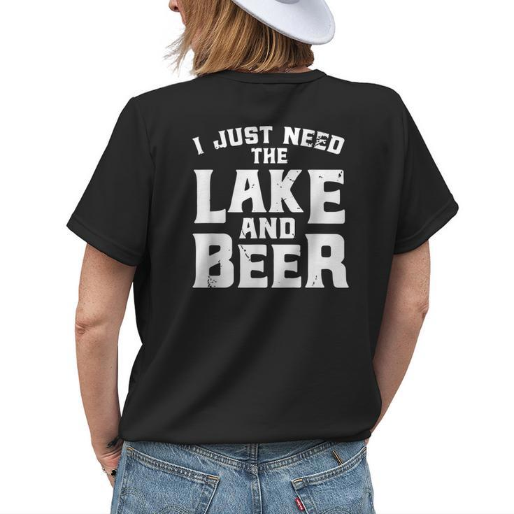 Lake And Beer Funny Lake Life Beer Drinking Gift Drinking Funny Designs Funny Gifts Womens Back Print T-shirt Gifts for Her