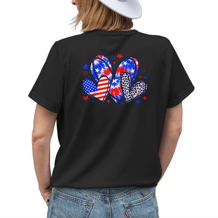 Leopard Heart Red White Blue American Flag 4Th Of July Women Womens Back Print T-shirt Gifts for Her