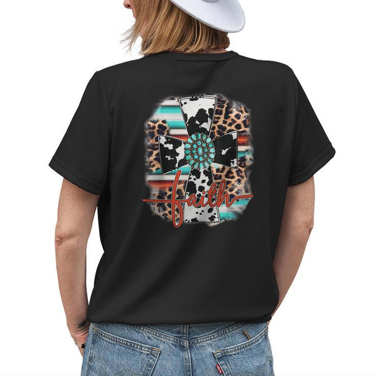 Leopard Serape Turquoise Leopard Western Faith Cross Cowgirl Womens Back Print T-shirt Gifts for Her