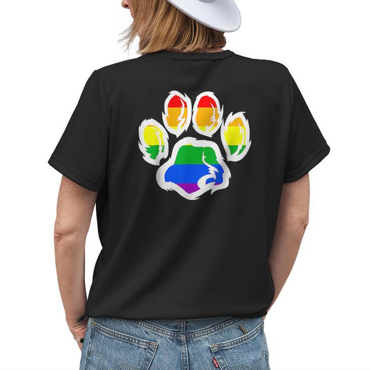 Lgbt Ally Furry Pride Rainbow Fursuit Dog Paw Print Womens Back Print T-shirt Gifts for Her
