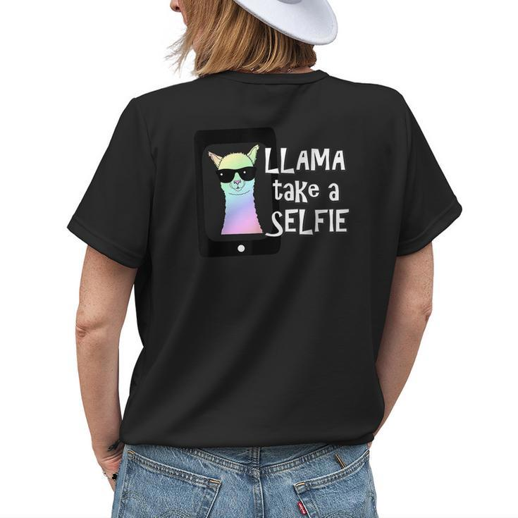 Llama Take A Selfie Funny Animal Mom Girl Gift Gifts For Mom Funny Gifts Womens Back Print T-shirt Gifts for Her