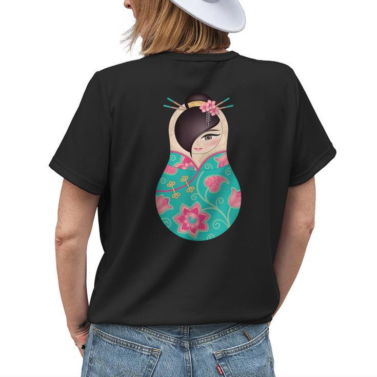 Matryoshka Yoko Floral Kimono Geisha Japan Womens Back Print T-shirt Gifts for Her