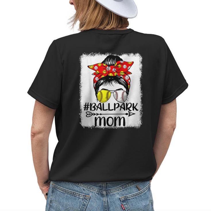 Messy Bun Hair Ballpark Mom Softball Baseball Mothers Day Womens Back Print T-shirt Gifts for Her