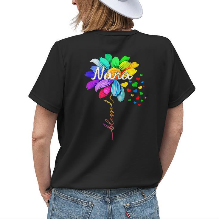 Nana Blessed Grandma Flower Daisy Tie Dye Colorful Rainbow Womens Back Print T-shirt
