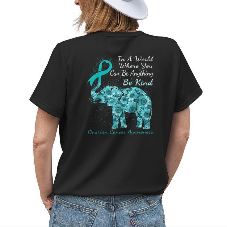 Ovarian Cancer Awareness Sunflower Elephant Be Kind Womens Back Print T-shirt Gifts for Her