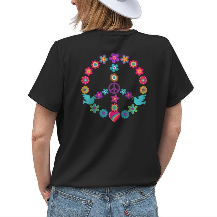 Peace Sign Floral 60S 70S Flower Power Dove Hippie Gift Womens Back Print T-shirt Gifts for Her