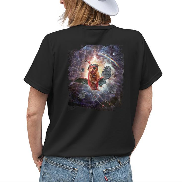 Pirate Dog Riding Flamingo In Space Womens Back Print T-shirt Gifts for Her
