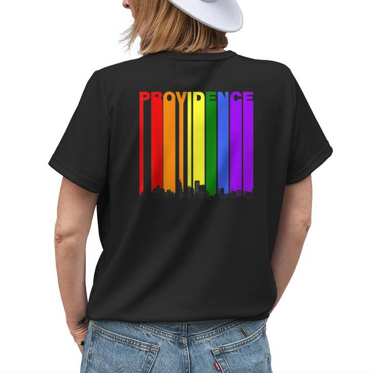 Providence Rhode Island Skyline Rainbow Lgbt Gay Pride Womens Back Print T-shirt Gifts for Her
