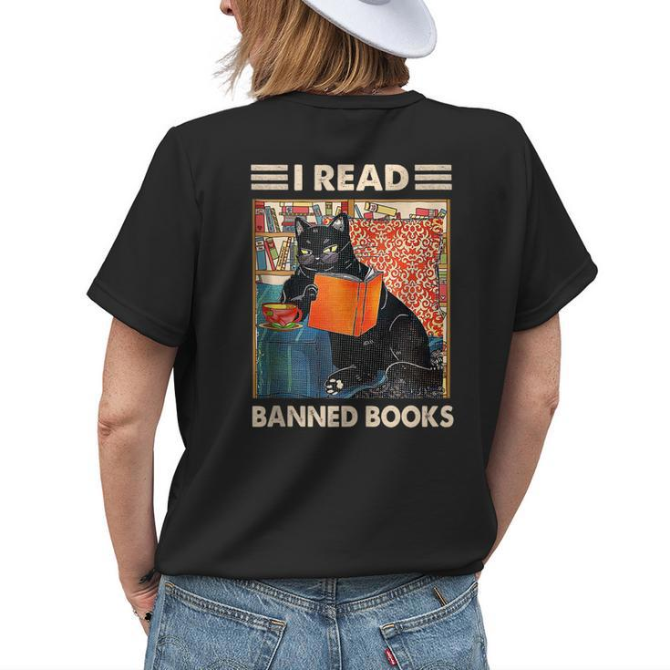 I Read Banned Books Black Cat Reader Bookworm Women Women's T-shirt Back Print Gifts for Her