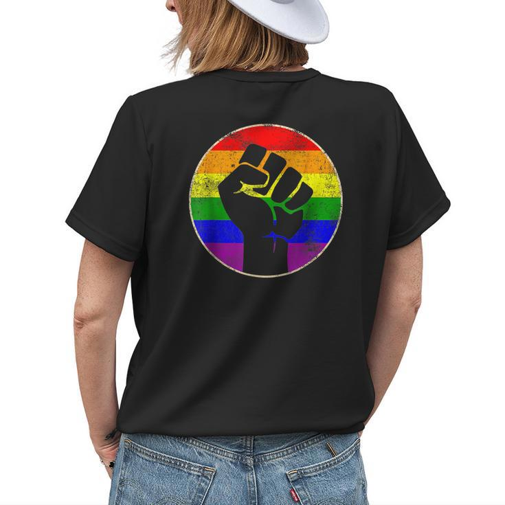 Resist Fist Rainbow Lesbian Gay Lgbt Strength Power & Pride Womens Back Print T-shirt Gifts for Her