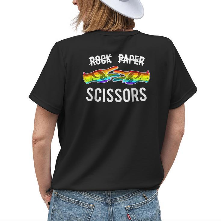Rock Paper Scissors Gay Lesbian Pride Rainbow Flag Lgbt Ally Womens Back Print T-shirt Gifts for Her