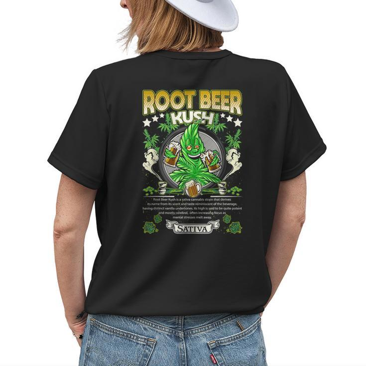 Root Beer Kush Hybrid Cross Marijuana Strain Cannabis Leaf Beer Funny Gifts Womens Back Print T-shirt Gifts for Her
