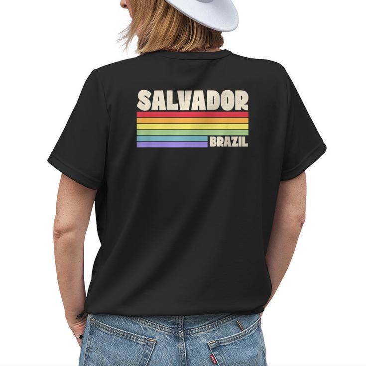 Salvador Brazil Rainbow Gay Pride Merch Retro 70S 80S Queer Womens Back Print T-shirt Gifts for Her