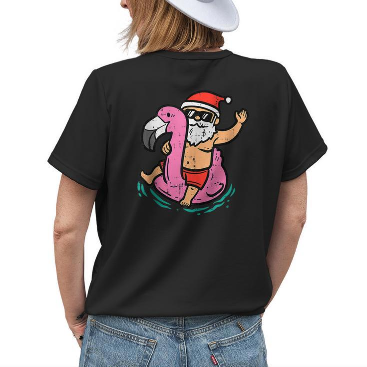 Santa Flamingo Floatie Funny Christmas In July Summer Xmas Womens Back Print T-shirt Gifts for Her