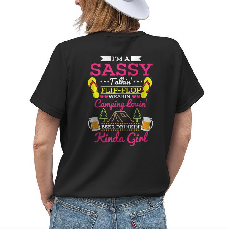 Sassy Flip Flop Camping Beer Drinking Girl Funny Summer Camp Womens Back Print T-shirt Gifts for Her