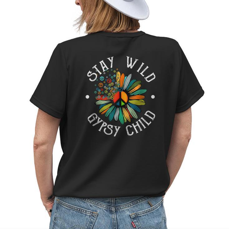 Stay Wild Gypsy Child Daisy Peace Sign Hippie Soul Womens Back Print T-shirt Gifts for Her