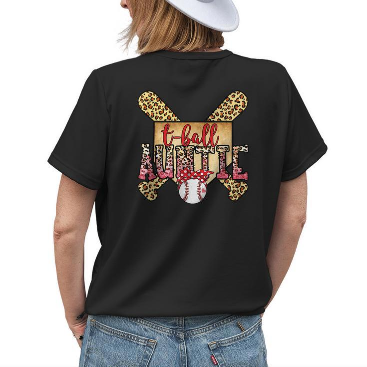 T Ball Auntie Leopard Print Softball Auntie Baseball Mom Womens Back Print T-shirt Gifts for Her