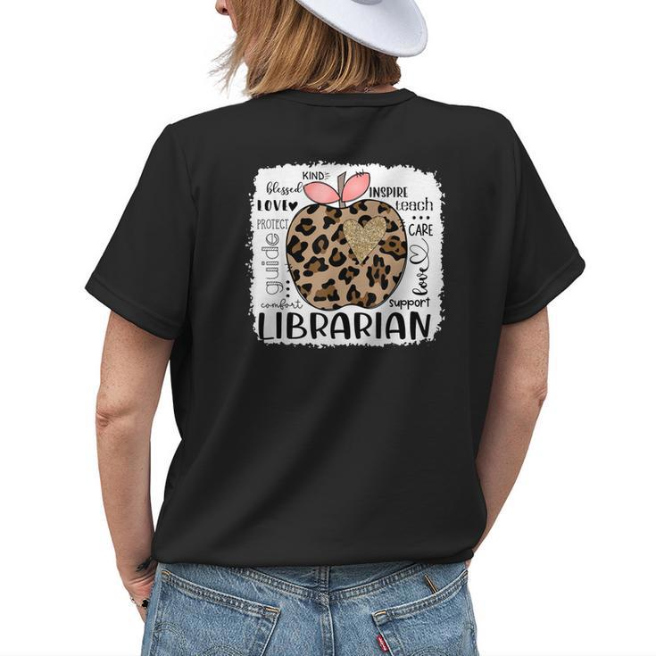 Teacherlife Leopard Apple Librarian Womens Back Print T-shirt Gifts for Her