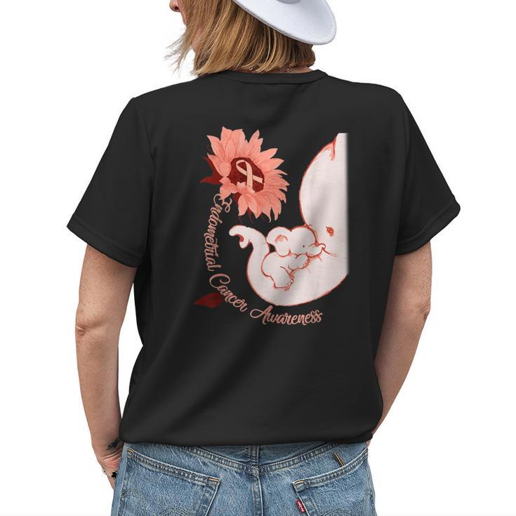 Th Uterine Cancer Awareness Sunflower Elephant Costume Womens Back Print T-shirt Gifts for Her