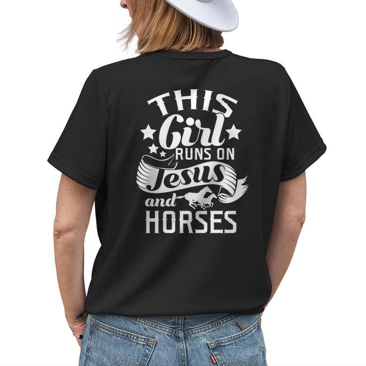 This Girl Runs On Jesus Horses Cowgirl Horse RidingWomens Back Print T-shirt Gifts for Her