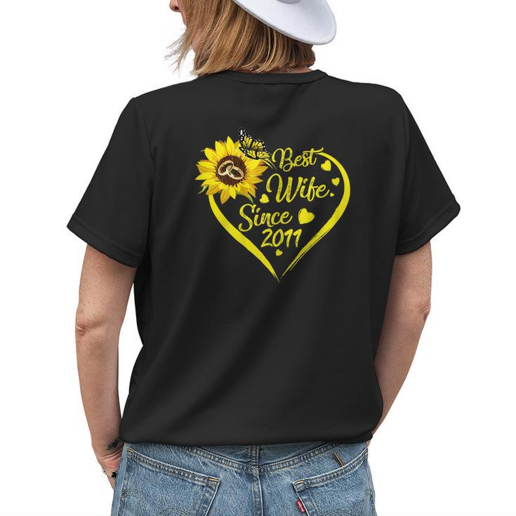 Tu Best Wife Since 2011 10Th Wedding Anniversary Sunflower Gift For Womens Womens Back Print T-shirt Gifts for Her