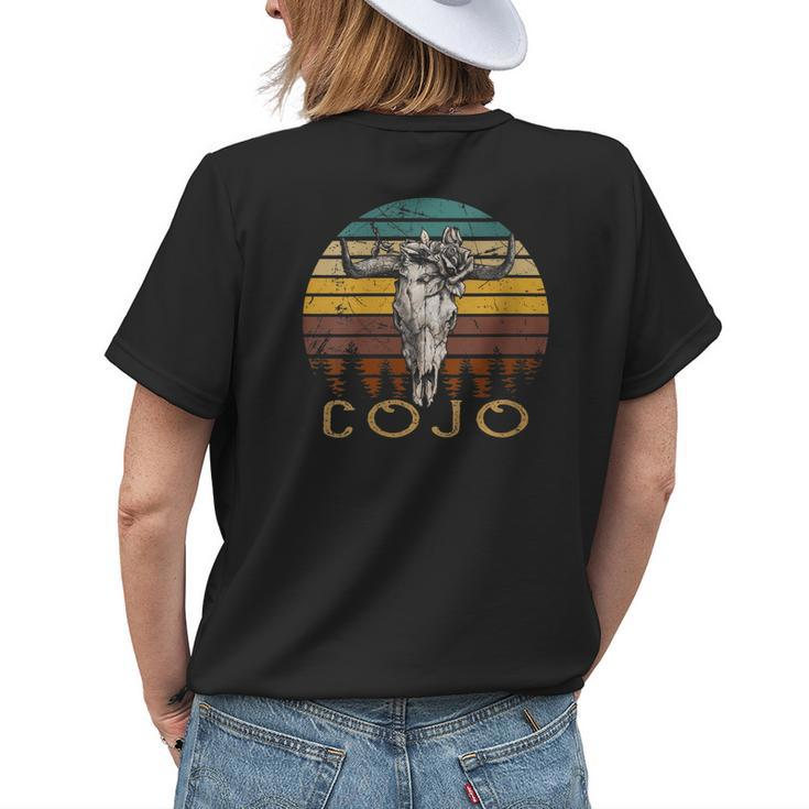 Vintage Cojo Bull Skull Flower Music 80S 90S Cowgirl Western Gift For Womens Womens Back Print T-shirt Gifts for Her