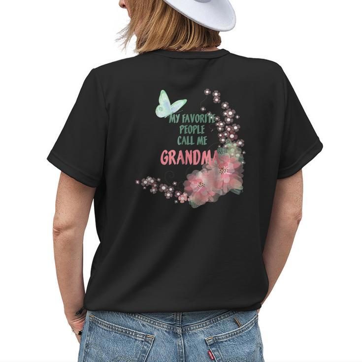 Watercolor Favorite People Grandma Butterfly Floral Womens Back Print T-shirt
