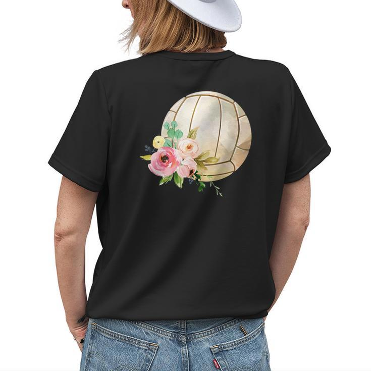 Watercolor Volleyball Boho Floral Volleyball Mom Womens Back Print T-shirt Gifts for Her