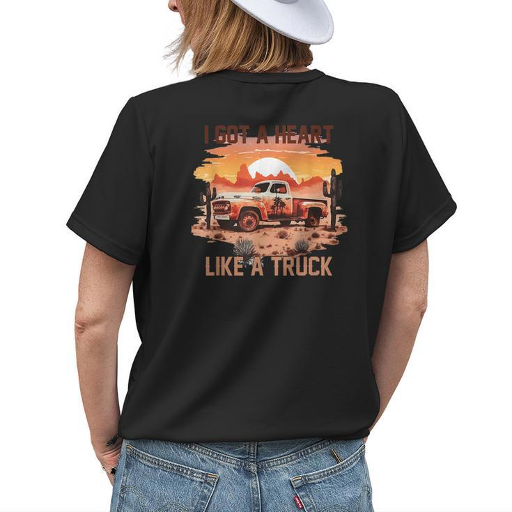 Western Sunset Cowgirl Funny I Got A Heart Like A Truck Womens Back Print T-shirt Gifts for Her