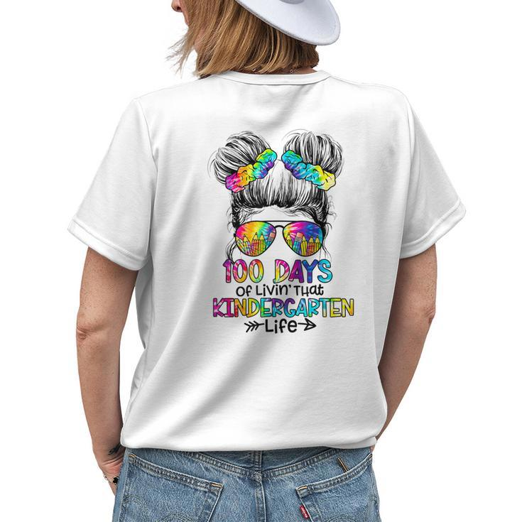 100 Days Of Livin That Kindergarten Life 100 Days Of School Womens Back Print T-shirt Gifts for Her