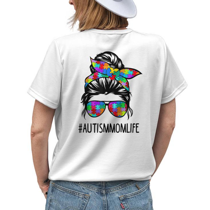 Autism Mom Life Messy Bun Sunglasses Bandana Be Kind Womens Back Print T-shirt Gifts for Her