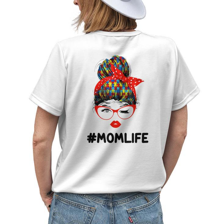 Autism Momlife Messy Bun Sunglasses Bandana Mother Day Womens Back Print T-shirt Gifts for Her