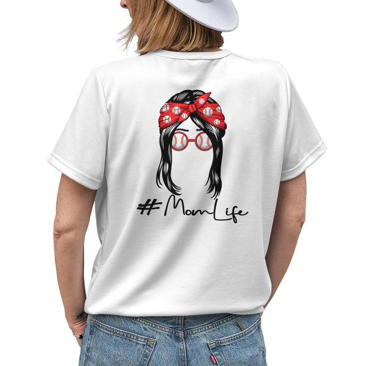 Baseball Mom For Women Mothers Day Messy Bun Womens Back Print T-shirt Gifts for Her