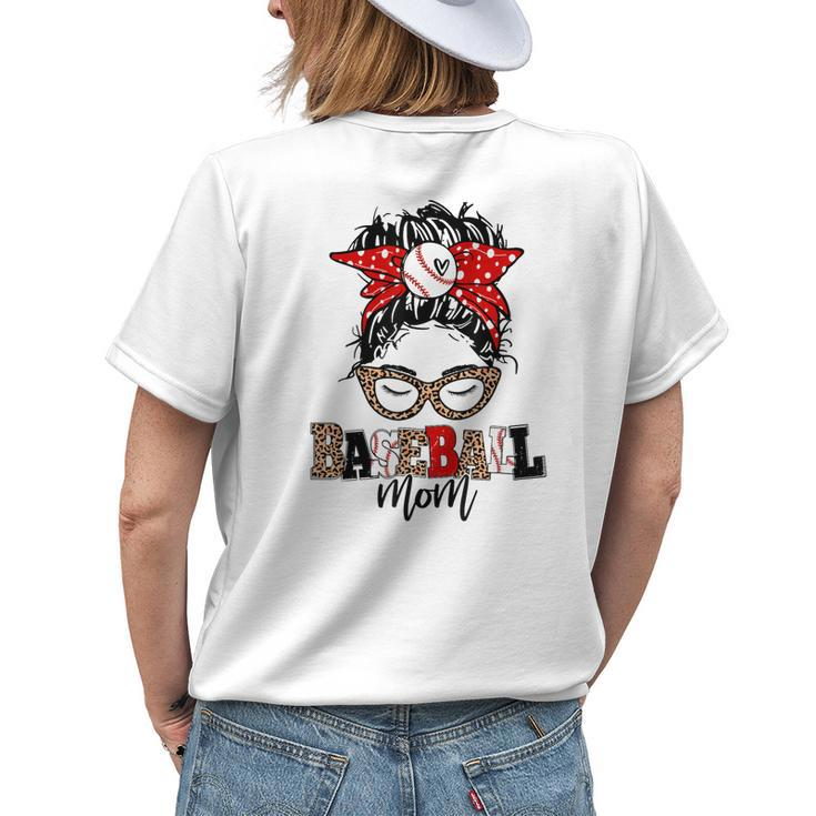 Baseball Mom Leopard Game Day Mothers Day Womens Back Print T-shirt Gifts for Her
