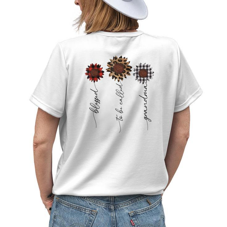 Blessed To Be Called Grandma Leopard Sunflower Lover Womens Back Print T-shirt