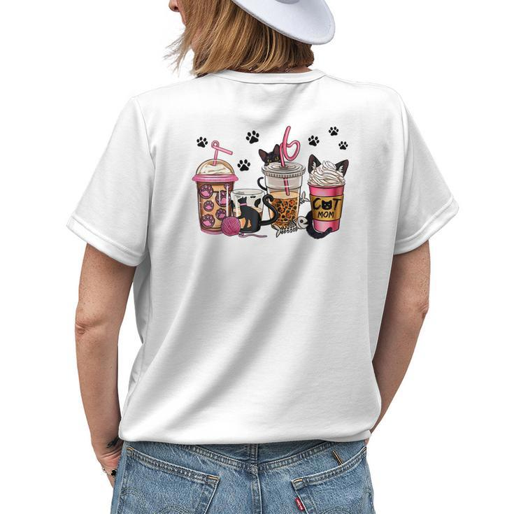 Cat Mom Coffee Cups Leopard Cat Lover Ccoffee Latte Drinking Womens Back Print T-shirt Gifts for Her