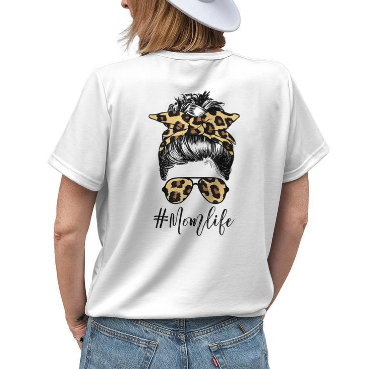 Classy Mom Life With Leopard Pattern Shades & Cool Messy Bun Womens Back Print T-shirt Gifts for Her