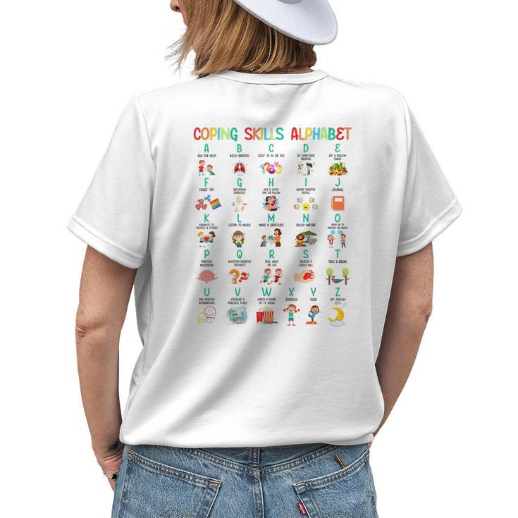 Coping Skills Alphabet Teachers Mental Health Awareness Day Womens Back Print T-shirt Gifts for Her
