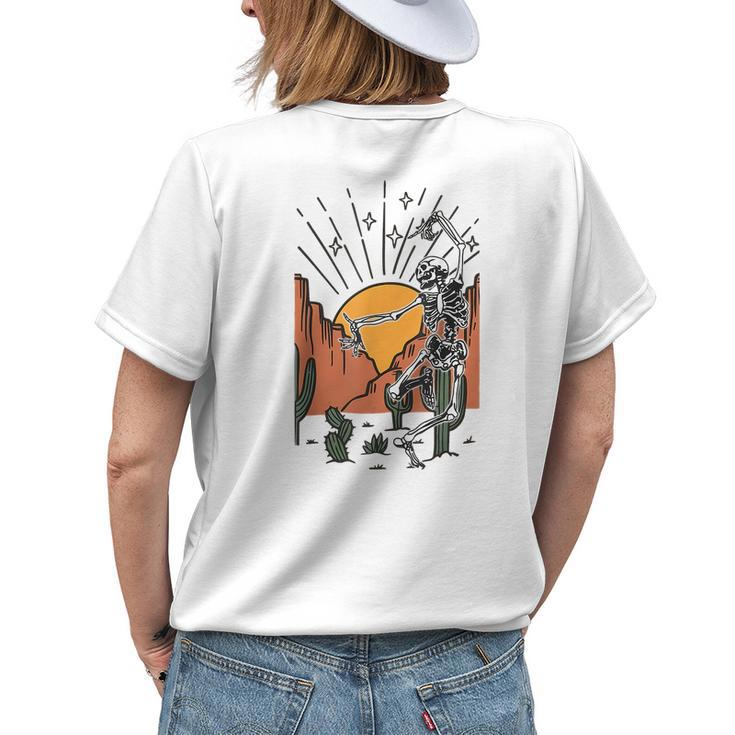 Cowgirl Cowboy Skeleton Dancing Western Cactus Cactus Womens T-shirt Back Print Gifts for Her