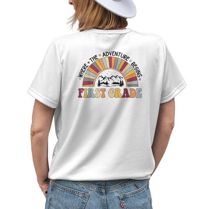 Cute Rainbow First Grade Where The Adventure Begins Womens Back Print T-shirt Gifts for Her