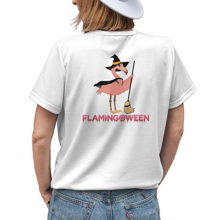 Flamingoween Funny Flamingoween Witch Halloween Womens Back Print T-shirt Gifts for Her