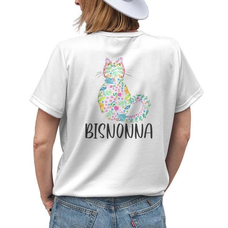 Floral Cat Bisnonna Italian Great Grandma White   Womens Back Print T-shirt