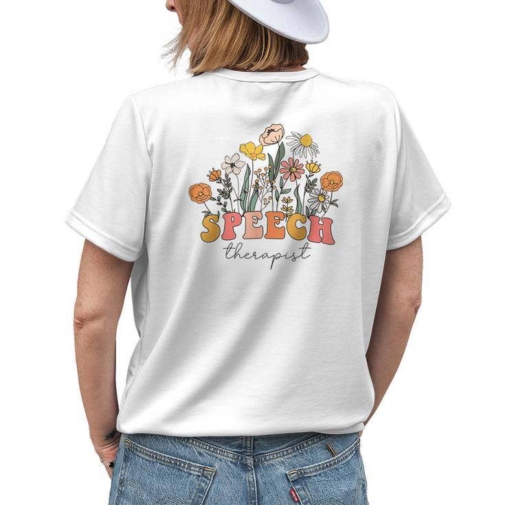 Floral Speech Therapy Speech Language Pathologist Therapist Womens Back Print T-shirt Gifts for Her