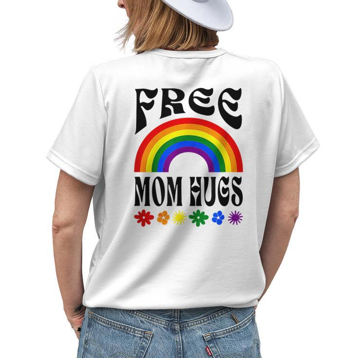 Free Mom Hugs Gay Pride Lgbt Retro Rainbow Flower Hippie Womens Back Print T-shirt Gifts for Her